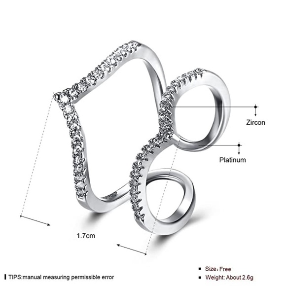 Adjustable Cubic Zirconia V Paving Open Platinum Plated Ring - Picture 7 of 13